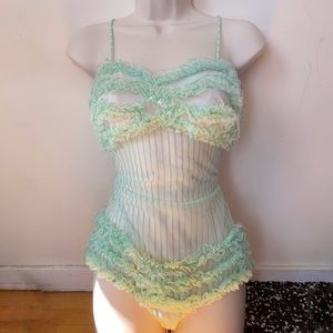 Vintage 70s Mint Green Ruffle Lingerie Onsie